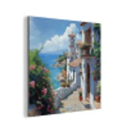 Huizen - Zee - Bomen - Bloemen aluminium wit klein -3d