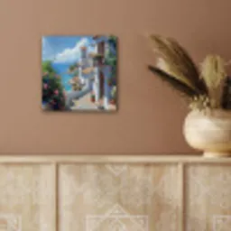 Huizen - Zee - Bomen - Bloemen aluminium wit klein -sfeer4