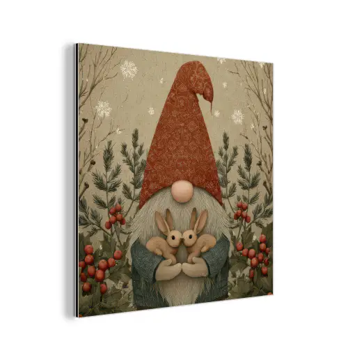 Kerstgnome - Konijntjes - Kleurrijk aluminium wit klein -3d
