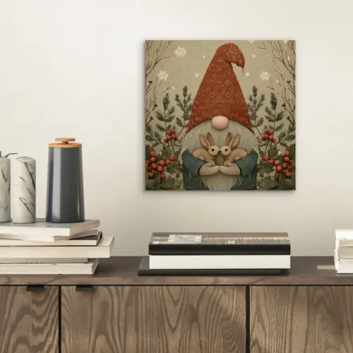 Kerstgnome - Konijntjes - Kleurrijk aluminium wit klein -sfeer1