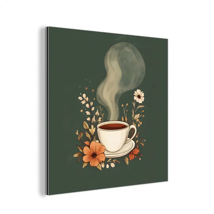 Kop - Bloemen - Groen - Koffie aluminium wit klein -3d