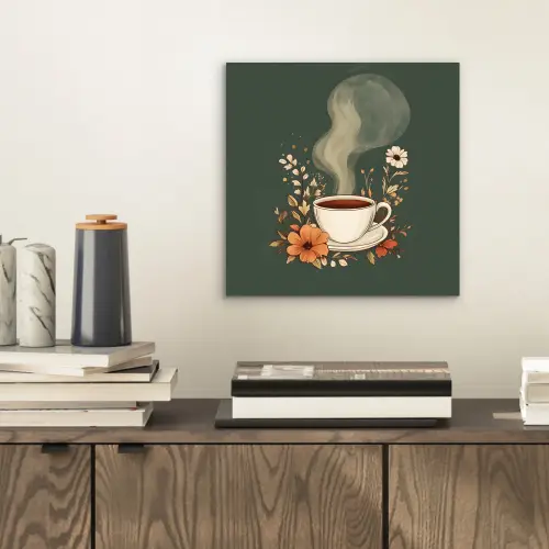 Kop - Bloemen - Groen - Koffie aluminium wit klein -sfeer1