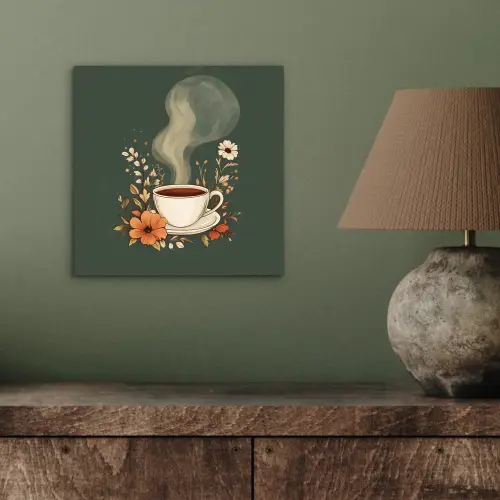 Kop - Bloemen - Groen - Koffie aluminium wit klein -sfeer2