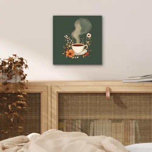 Kop - Bloemen - Groen - Koffie aluminium wit klein -sfeer3
