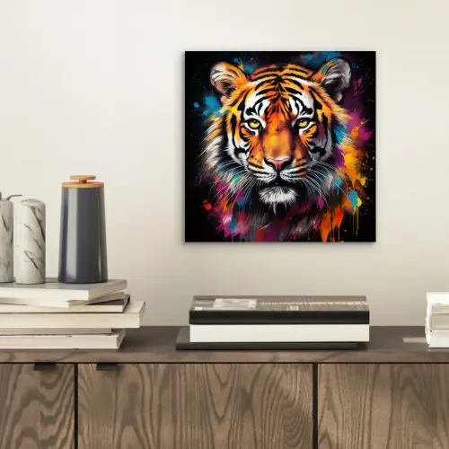 Tijger - Graffiti - Dieren - Zwart aluminium wit klein -sfeer1