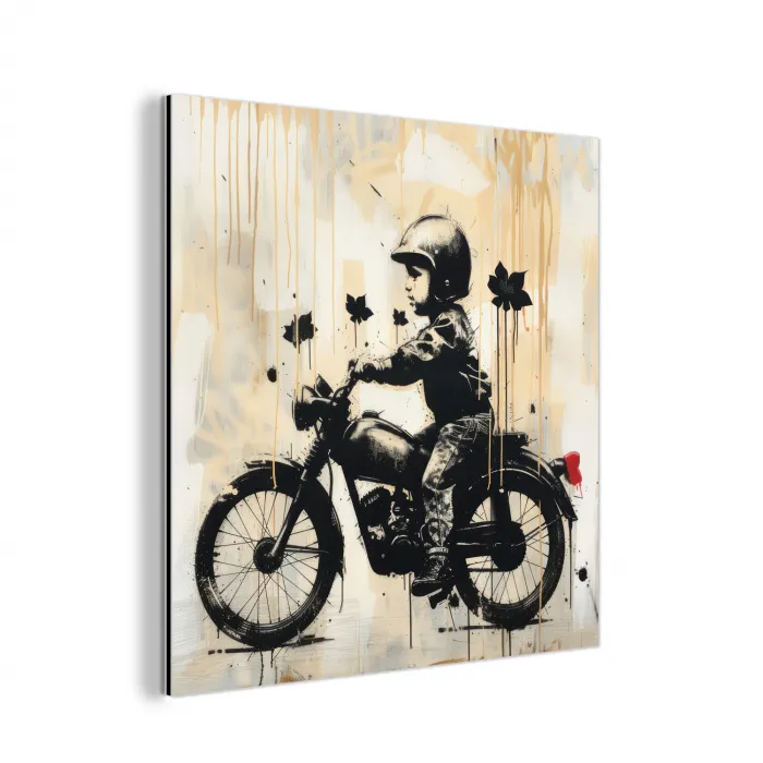 Vintage - Street art - Motor - Jongen - Graffiti - Zwart - Banksy aluminium wit klein -3d