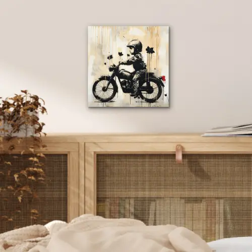 Vintage - Street art - Motor - Jongen - Graffiti - Zwart - Banksy aluminium wit klein -sfeer3