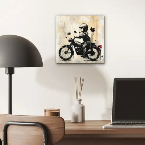 Vintage - Street art - Motor - Jongen - Graffiti - Zwart - Banksy aluminium wit klein -sfeer5
