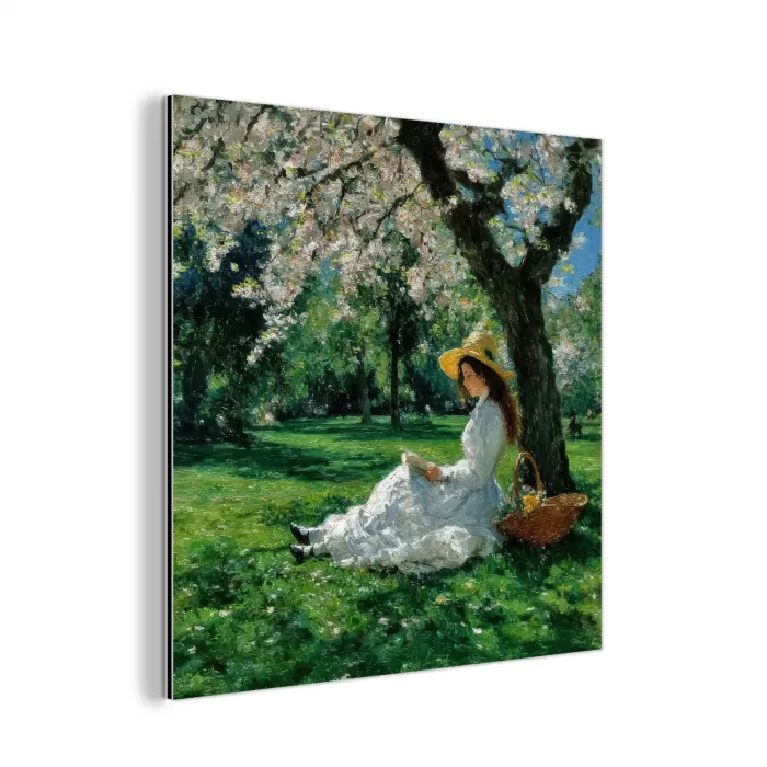 Vrouw - Boom - Boek - Mandje aluminium wit klein -3d