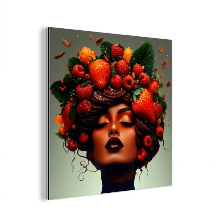 Vrouw - Chocolade - Frambozen - Aardbeien - Koekjes aluminium wit klein -3d