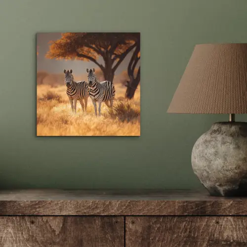 Zebra's - Savannelandschap - Gras aluminium wit klein -sfeer2