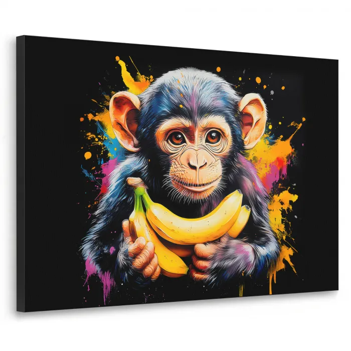 Aap - Graffiti - Kleurrijk - Bananen - Modern Textielframe - compleet frame klein -3d