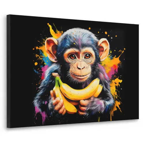Aap - Graffiti - Kleurrijk - Bananen - Modern Textielframe - compleet frame klein -3d
