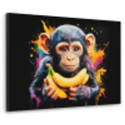 Aap - Graffiti - Kleurrijk - Bananen - Modern Textielframe zwart klein -3d