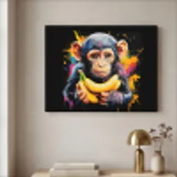 Aap - Graffiti - Kleurrijk - Bananen - Modern Textielframe - compleet frame klein -sfeer2