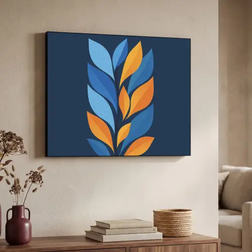 Abstract - Bladeren - Blauw Textielframe - compleet frame klein -sfeer3