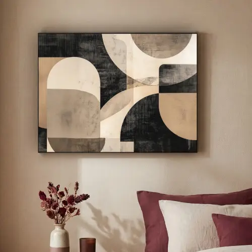 Abstract - Vormen - Modern - Beige Textielframe zwart klein -sfeer1