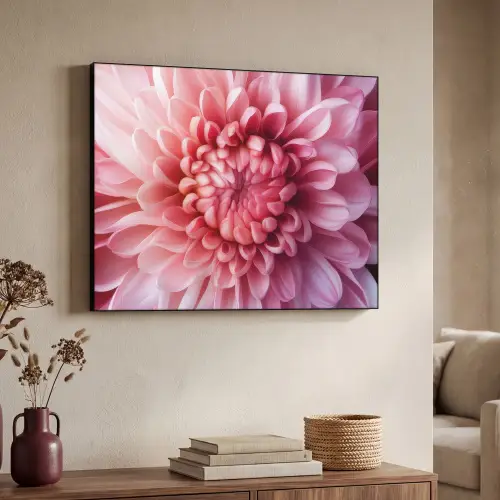 Dahlia - Bloem - Close up - Roze Textielframe zwart klein -sfeer3