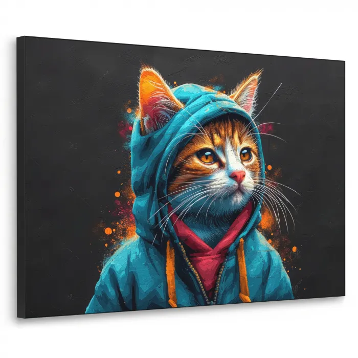 Graffiti - Kat - Zwart - Jas - Street art Textielframe - compleet frame klein -3d