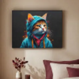 Graffiti - Kat - Zwart - Jas - Street art Textielframe - compleet frame klein -sfeer1