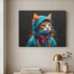 Graffiti - Kat - Zwart - Jas - Street art Textielframe - compleet frame klein -sfeer2