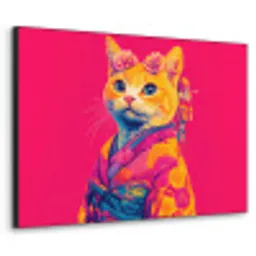 Kat - Kimono - Bloemen - Roze Textielframe - compleet frame klein -3d