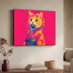 Kat - Kimono - Bloemen - Roze Textielframe - compleet frame klein -sfeer3