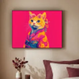 Kat - Kimono - Bloemen - Roze Textielframe - compleet frame klein -sfeer1