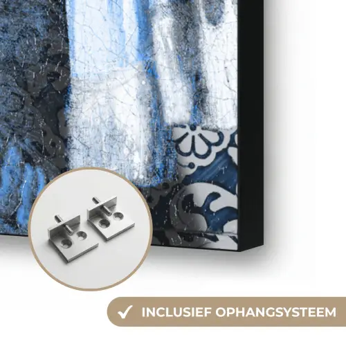 Meisje met de parel - Johannes Vermeer - Delfts blauw Textielframe zwart klein -USP_ophangsysteemNL