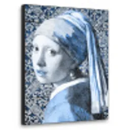 Meisje met de parel - Johannes Vermeer - Delfts blauw Textielframe zwart klein -3d