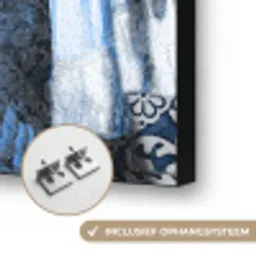 Meisje met de parel - Johannes Vermeer - Delfts blauw Textielframe zwart klein -USP_ophangsysteemNL