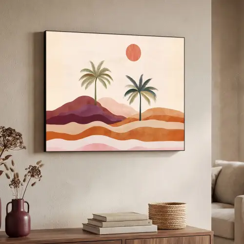 Palmbomen - Abstract - Zon - Heuvels Textielframe - compleet frame klein -sfeer3