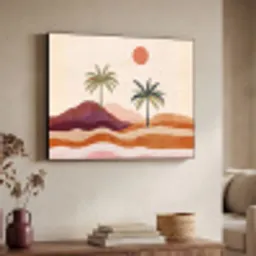 Palmbomen - Abstract - Zon - Heuvels Textielframe - compleet frame klein -sfeer3