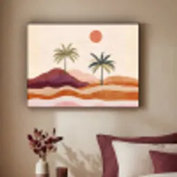Palmbomen - Abstract - Zon - Heuvels Textielframe zwart klein -sfeer1