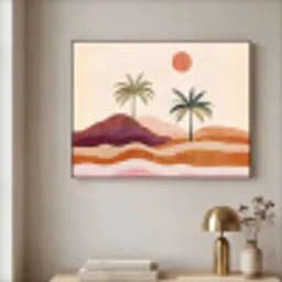 Palmbomen - Abstract - Zon - Heuvels Textielframe - compleet frame klein -sfeer2
