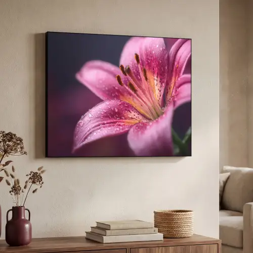 Roze - lelie - Dauwdruppels Textielframe zwart klein -sfeer3