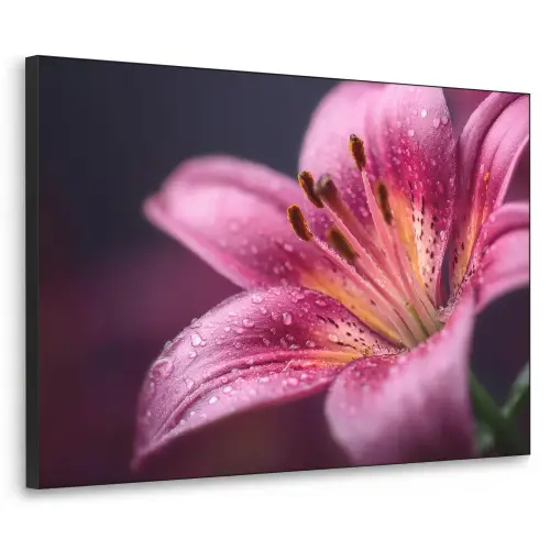 Roze - lelie - Dauwdruppels Textielframe zwart klein -3d