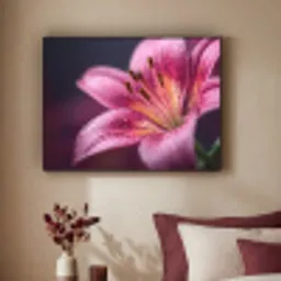Roze - lelie - Dauwdruppels Textielframe zwart klein -sfeer1