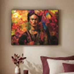 Vrouw - Bloemen - Papegaai - Schilderachtig Textielframe - compleet frame klein -sfeer1