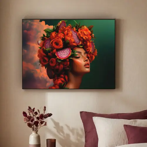 Vrouw - Drankenfruit - Rozen Textielframe zwart klein -sfeer1