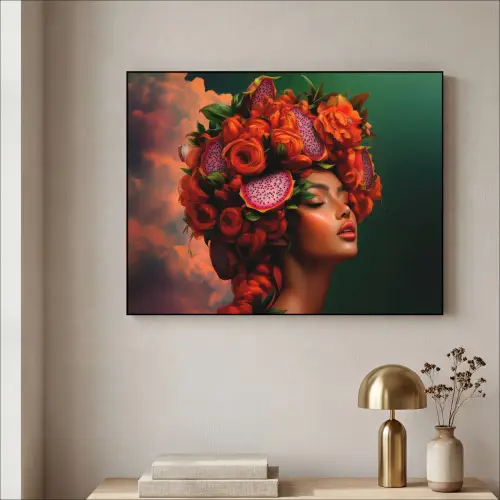 Vrouw - Drankenfruit - Rozen Textielframe - compleet frame klein -sfeer2