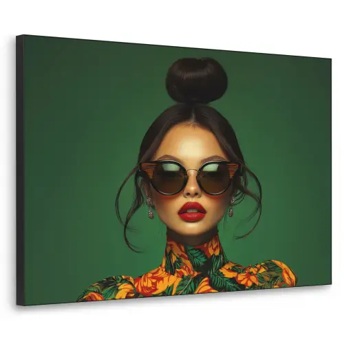 Vrouw - Groen - Modern - Bril - Abstract Textielframe zwart klein -3d