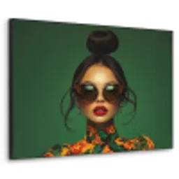 Vrouw - Groen - Modern - Bril - Abstract Textielframe zwart klein -3d