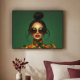 Vrouw - Groen - Modern - Bril - Abstract Textielframe zwart klein -sfeer1