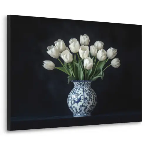 Wit - Bloemen - Tulpen - Vaas Textielframe - compleet frame klein -3d