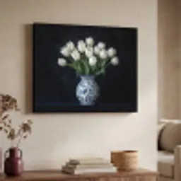 Wit - Bloemen - Tulpen - Vaas Textielframe - compleet frame klein -sfeer3