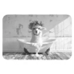 Alpaca - Bloemen - Dier - Bad - Zwart - Wit Badmat klein -3d