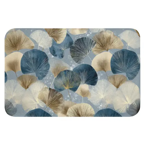 Bladeren - Abstract - Goud - Blauw Badmat klein -3d