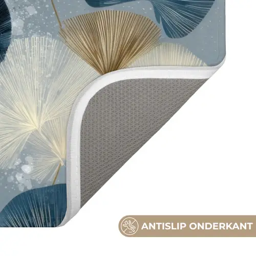 Bladeren - Abstract - Goud - Blauw Badmat klein -USP_AntislipNL