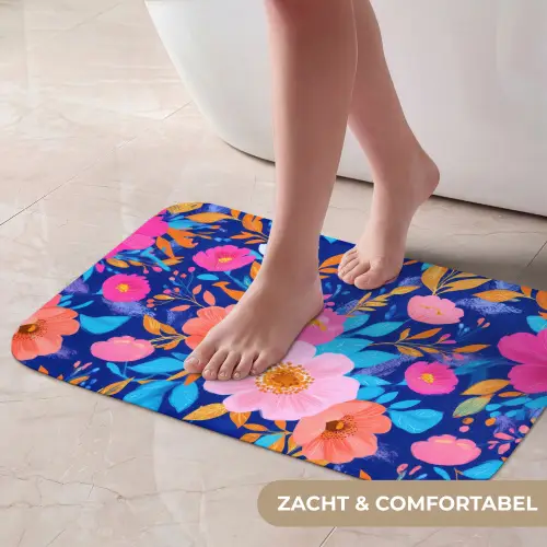 Bloemen - Blauw - Roze Badmat klein -USP_ZachtNL